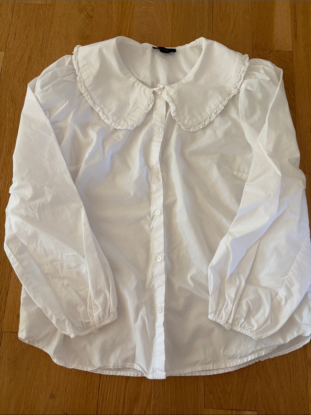 J. Crew White Ruffled Peter Pan Collar Button-Down Shirt